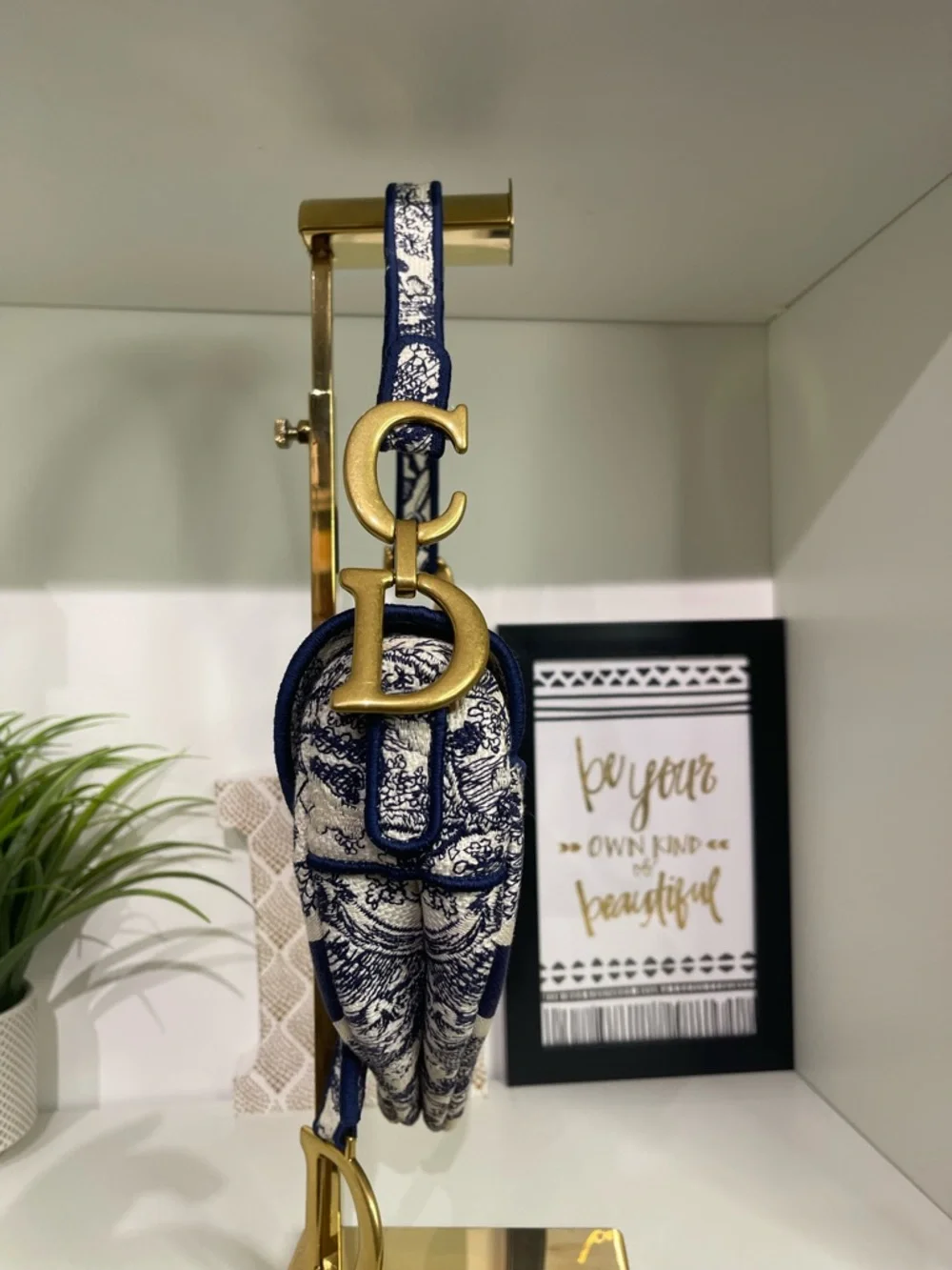 Dior Navy & White Medium Saddle Shoulder Bag with Toile Motif - Picture 4 of 5